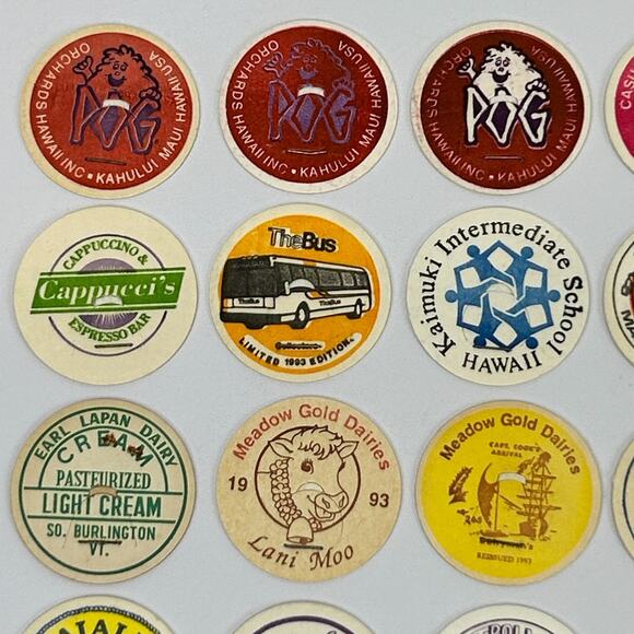 Lot of 21 Hawaii Milk Caps Pogs Vintage 90s Hawaiian Advertising Game 1993 - Picture 3 of 6